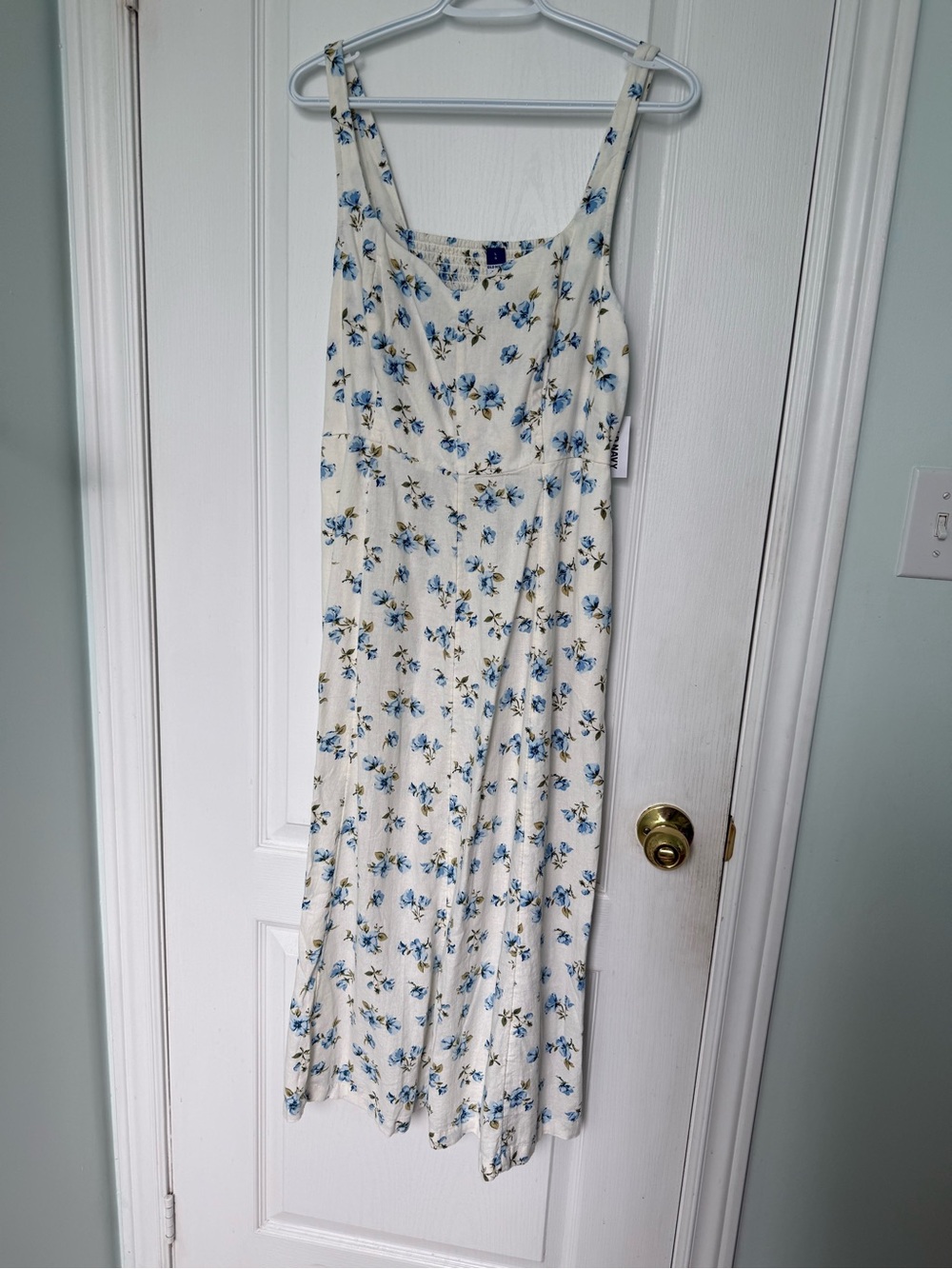 Old Navy Cream Maxi Dress with Blue Floral Print